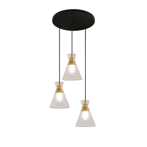 K Light 3E-KLCH-800/3P 230v 40W E27 Cleopatra Glass Pendant on a Plate Matt Black/Brass with Clear Glass
