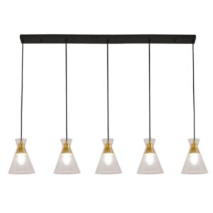 K Light 3E-KLCH-800/5B 230v 40W E27 Cleopatra Glass Pendant on a Bar Matt Black/Brass with Clear Glass