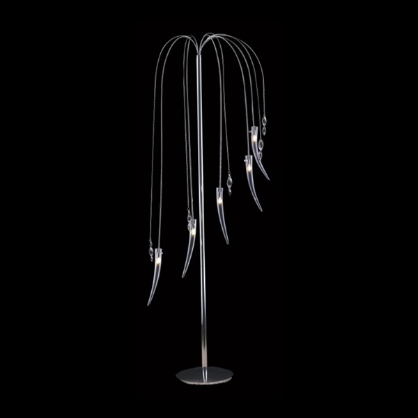 K Light N-ML0195-5B Tusk Glass Floor Lamp with Foot switch Chrome with Clear Glass