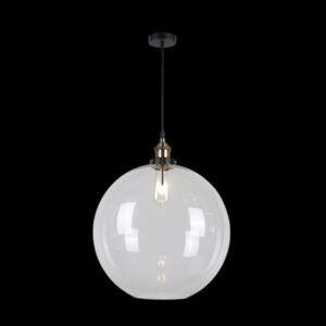 K Light T-KLCH-109/L Antique Brass and Glass Ball Pendant Clear Glass 40cm Large