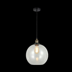 K Light T-KLCH-109/M Antique Brass and Glass Ball Pendant Clear Glass 30cm Medium