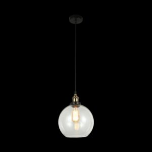 K Light T-KLCH-109/S Antique Brass and Glass Ball Pendant Clear Glass 25cm Small