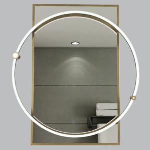 Brightstar ML063 BRASS 18W LED Rectangular Mirror with Metal Frame LED and Touch Switch IP44 Dimmable Antique Brass