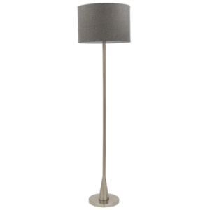 Brightstar SL037 SATIN Satin Chrome Standing Lamp with Grey Fabric Shade