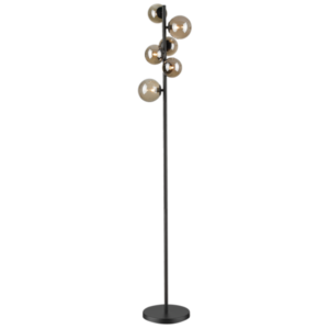 Brightstar SL401 MATT BK Floor Lamp with Smoke Colour Glass