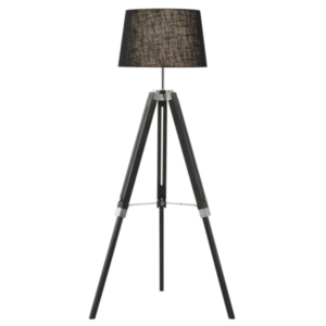 Brightstar SL416 BLACK Wood and Polished Chrome Floor Lamp with Black Fabric Shade