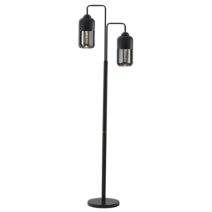 Brightstar SL418 BLACK Metal Floor Lamp with Black Smoke Glass and On/Off Foot Switch