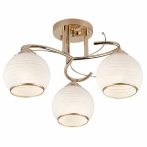 Brightstar CF195/3 GOLD Metal Ceiling Fitting with Patterned White Glass Polished Gold