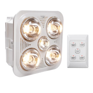 Eurolux C86W Bathroom Square 5 in 1 White Heater, Light & Extractor