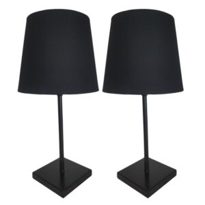 Litex Lamps TL228 M/BK Stem Table Lamp with Square Base & Fabric Lampshade Twin Pack