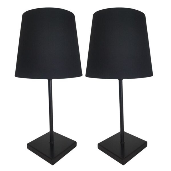 Litex Lamps TL228 M/BK Stem Table Lamp with Square Base & Fabric Lampshade Twin Pack