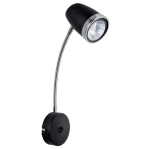 Brightstar WB124/1 Black and Polished Chrome Wall Fitting with Gooseneck Arm and Switch