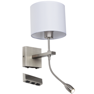 Brightstar WB171/2 USB Satin Chrome Wall Bracket with White Fabric Shade