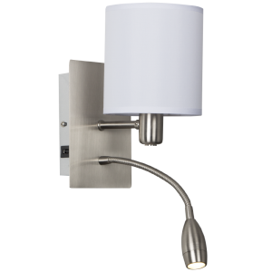Brightstar WB172/2 USB Satin Chrome Wall Bracket with White Fabric Shade