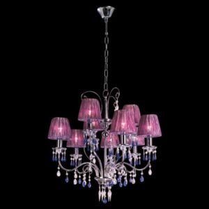 K Light KLCH-118/6+3 Swarovski Crystal Chandelier with Violet Silk Shades
