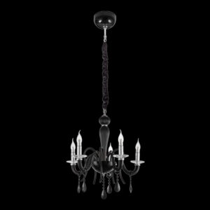 K Light U-KLCH-4000/BL Black Glass Arm Chandelier with Crystals
