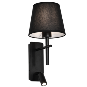 Brightstar WB278 BLACK Metal Wall Bracket with Black Fabric Shade and 2 Switches