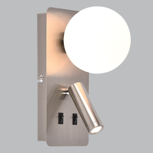 Brightstar WB401/2 SATIN Metal Wall Bracket with Opal Plastic Cover and 2 Switches