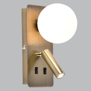 Brightstar WB402/2 ANTIQUE Metal Wall Bracket with Opal Plastic Cover and 2 Switches