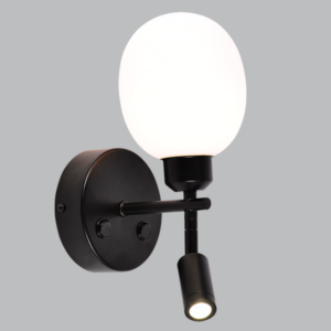 Brightstar WB403/2 BLACK 3W Metal Wall Bracket with Opal Plastic Cover and 2 Switches