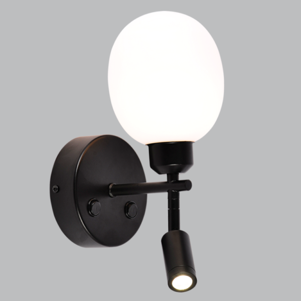 Brightstar WB403/2 BLACK 3W Metal Wall Bracket with Opal Plastic Cover and 2 Switches