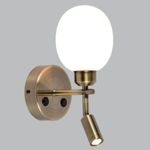 Brightstar WB405/2 ANTIQUE Metal Wall Bracket with Opal Plastic Cover and 2 Switches