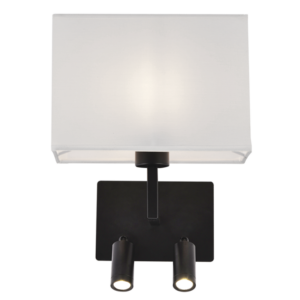Brightstar WB406/3 BLACK Metal Wall Bracket with 2 Switches and White Shade