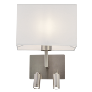 Brightstar WB407/3 SATIN Metal Wall Bracket with 2 Switches and White Shade