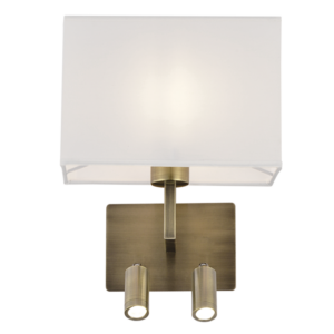 Brightstar WB408/3 ANTIQUE Metal Wall Bracket with 2 Switches and White Shade