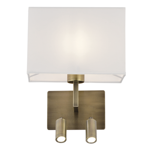 Brightstar WB408/3 ANTIQUE Metal Wall Bracket with 2 Switches and White Shade