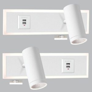 Brightstar WB204 MATT WH Aluminium And Acrylic Bedside Wall Bracket Set (2 Per Box) With 2 Usb Ports And 2 Switches