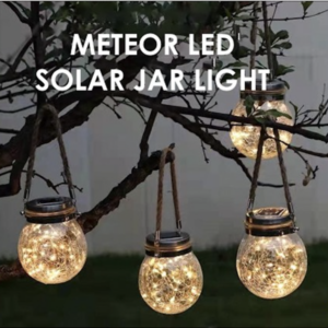 Meteor MSJL-CG-2.8K Outdoor LED Solar Jar Light Crackled Glass LED Solar Jar Light