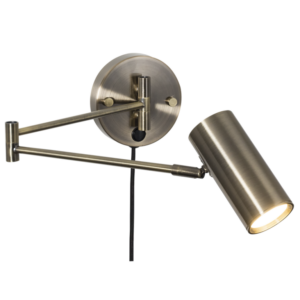Brightstar WB370 Satin Brass Metal Wall Bracket with Moveable Arms, Swivel Head and Switch