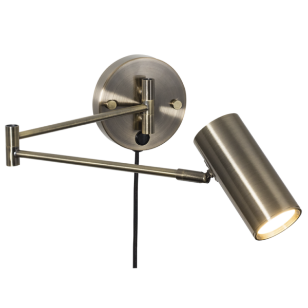 Brightstar WB370 Satin Brass Metal Wall Bracket with Moveable Arms, Swivel Head and Switch