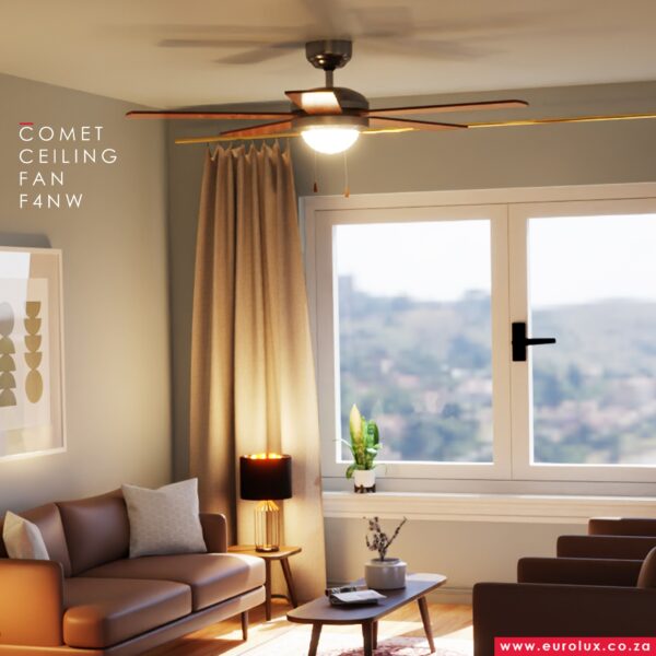 Eurolux F4NW Comet Ceiling Fan 5 Blades SC/Natural - Image 2