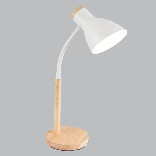 Brightstar TL667 WHITE Metal and Wood Table Lamp with Flexi Arm