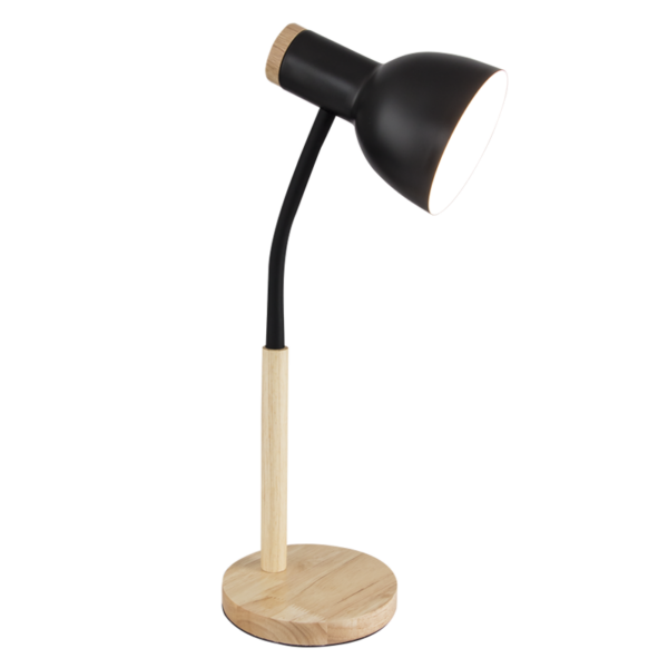 Brightstar TL668 BLACK Metal and Wood Table Lamp with Flexi Arm