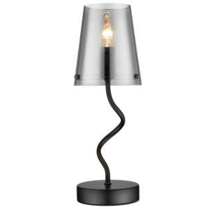 Brightstar TL823 MATT BLACK Metal Table Lamp with Smoky Glass Shade