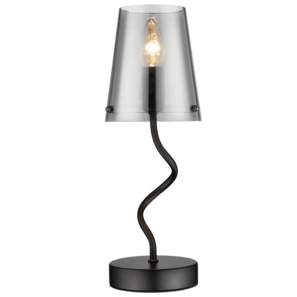 Brightstar TL823 MATT BLACK Metal Table Lamp with Smoky Glass Shade