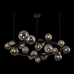 K Light A-KLCH-9225/20 (Option 2) LED Round Bubble Glass Pendant Black & Antique Brass with Smoke Glass