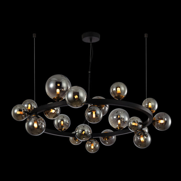 K Light A-KLCH-9225/20 (Option 2) LED Round Bubble Glass Pendant Black & Antique Brass with Smoke Glass