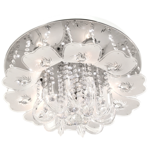 Brightstar CF318 CHROME Polished Chrome LED Ceiling Fitting with Frosted Patterned Glass and Acrylic Crystals