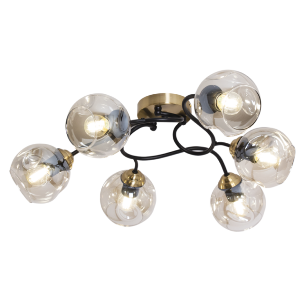 Brightstar CF435/6 BRASS Metal Ceiling Fitting with Cognac Colour Glass