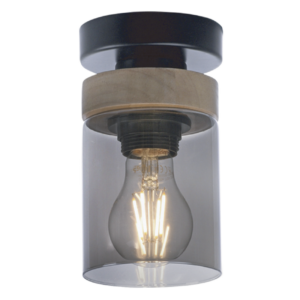 Brightstar CF436 WOOD Metal and Wood Ceiling Fitting with Smoke Colour Glass