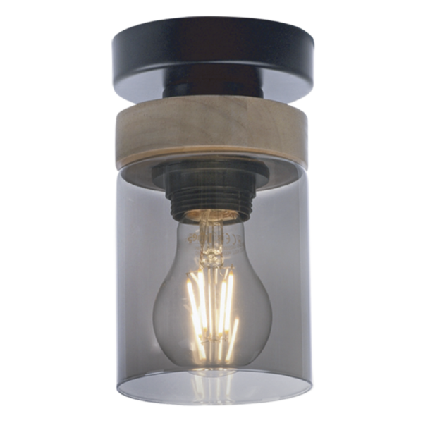 Brightstar CF436 WOOD Metal and Wood Ceiling Fitting with Smoke Colour Glass