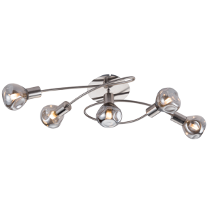 Brightstar CF468/5 SMOKE Satin Chrome Ceiling Fitting with Smoke Glass
