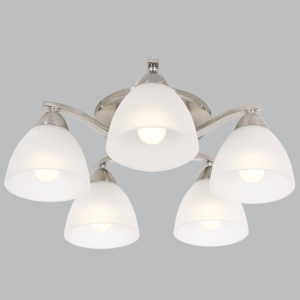 Brightstar CH168/5 SATIN Satin Chrome Chandelier with Frosted Glass