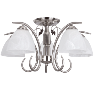 Brightstar CH179/5 Satin Chrome Chandelier with Alabaster Glass and Wood