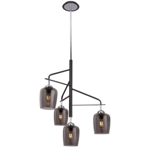 CH246/4 BLACK Polished Chrome Chandelier with Metal and Smoke Colour Glass