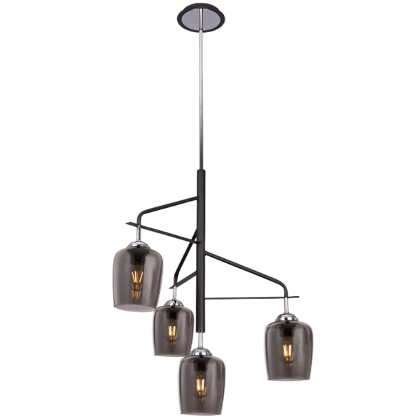 CH246/4 BLACK Polished Chrome Chandelier with Metal and Smoke Colour Glass